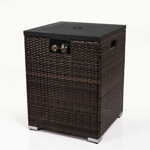 Propane Gas Square Fire Pit, Tile Tabletop With Beautiful Wicker Base For Outside