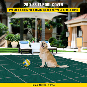 Inground Pool Safety Cover, 20 ft x 38 ft Rectangular with Right Step