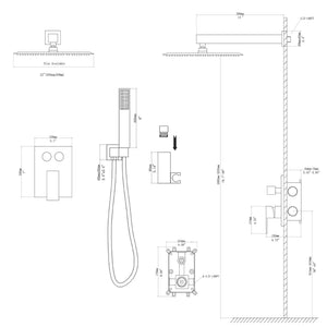 Dual Shower Head System With Square Rain Shower And Rough In Valve