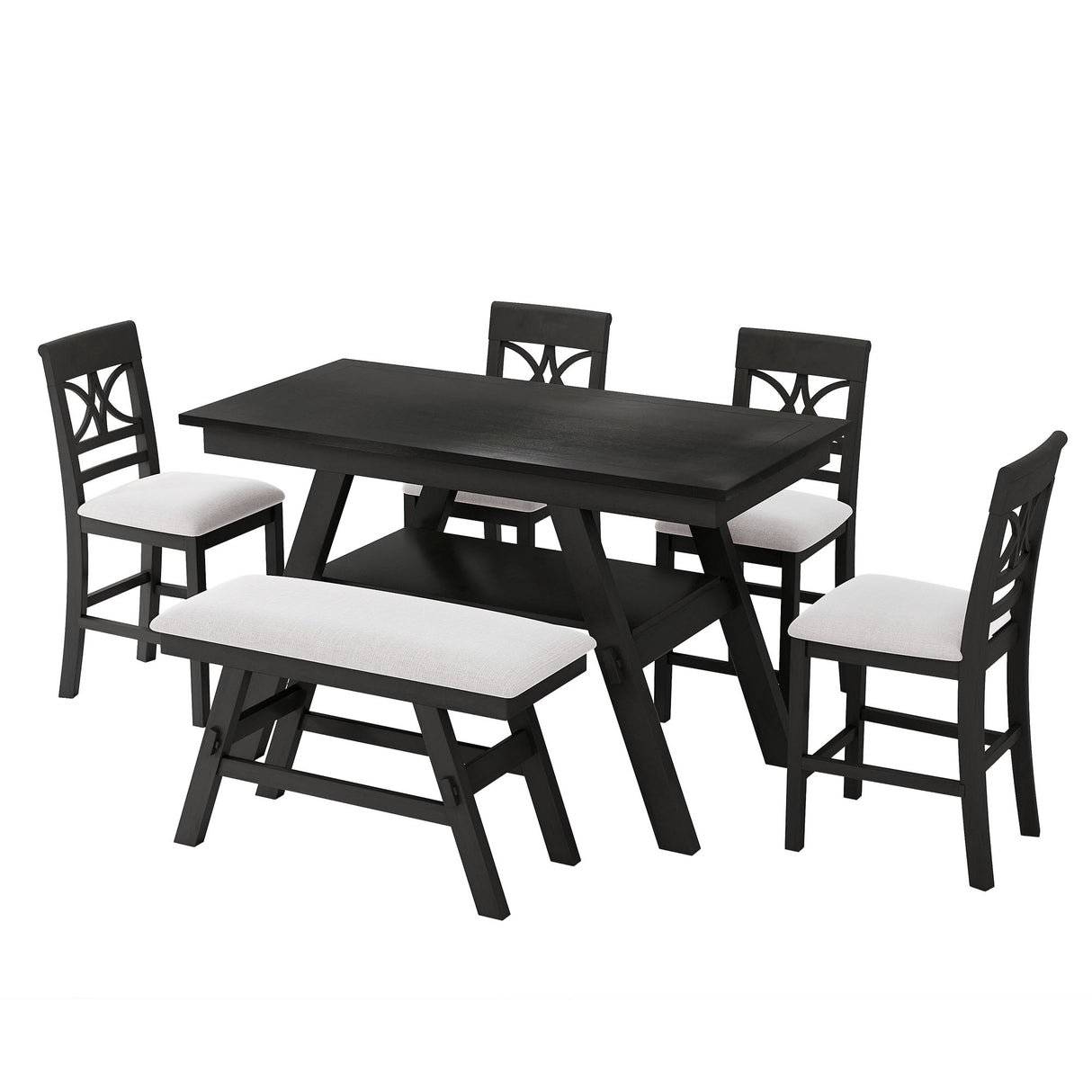 TOPMAX 6-Piece Wood Counter Height Dining Table Set with Storage Shelf