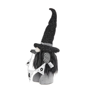 Set of 2 Black Fabric Gnomes with 'Boo' Banner