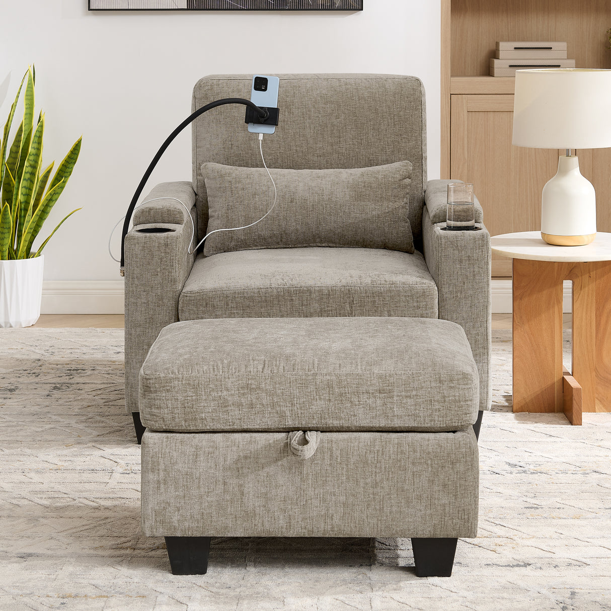 Single Sofa Recliner with Manually Adjustable Backrest - Brown