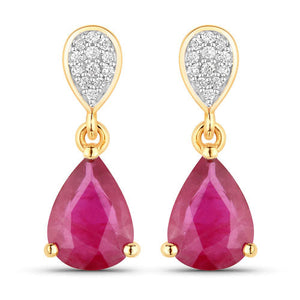2.46 Carat Genuine Ruby and White Diamond 14K Yellow Gold Earrings