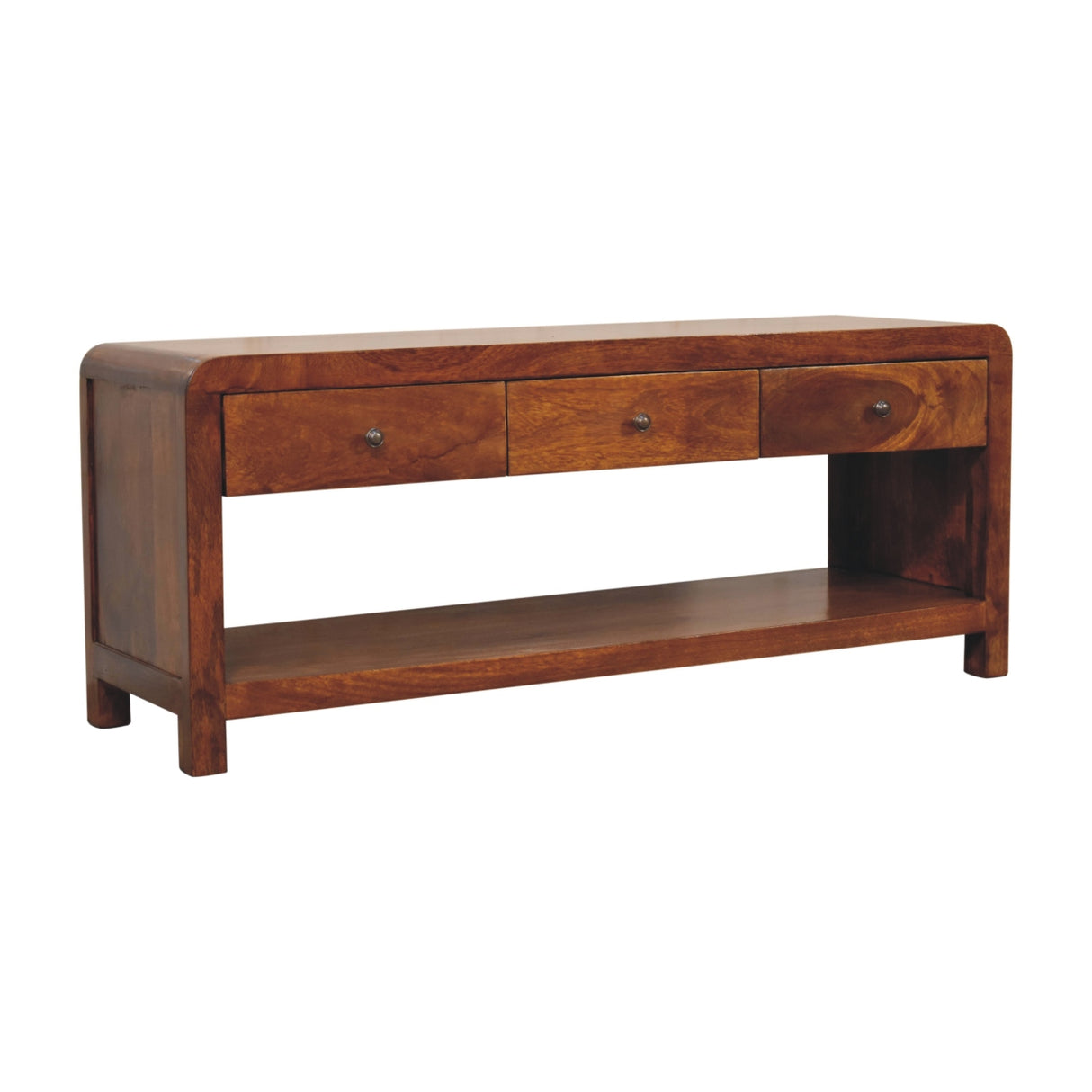 Solid Wood Aspen Media Unit, 3-Drawers, Open Slot, Chestnut