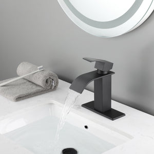 Waterfall Spout Bathroom Sink Single Handle Faucet with Pop-Up Drain