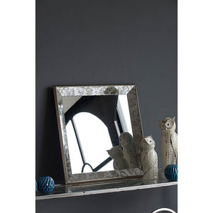 Antique Rectangle Mirror With Floral Accents, Mirrored Display Tray, Hanging Wall Mirror