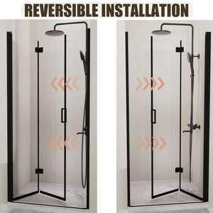 Semi Frameless Bifold Pivot Shower Door, Reversible Installation