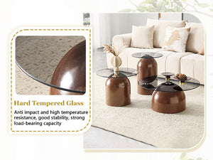 Nesting Coffee Table Set of 3 with Glass Desktop