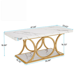 Rectangle Coffee Table, 2 Tier With Geometric Legs, Furniture With Storage Shelf - White / Gold