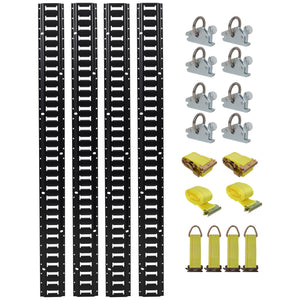 18 Pieces E Track Tie-Down Rail Kit For Trucks, Vans, And Garages With O-Ring Anchors And Ratchet Straps - Black