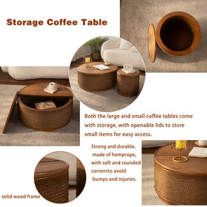 Round Rattan Coffee Table with Lift-Off Lid Storage
