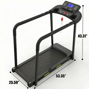 Walking Pad Treadmill With Foldable Design, Large LED Display, Stable Handrails - Black