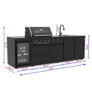 4-Burner Deluxe Stainless Steel Propane Gas Outdoor Kitchen Barbecue Island Grill
