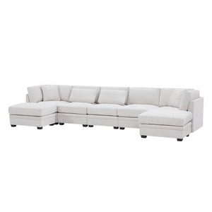 7-Piece Reversible Modular Corner Sectional Sofa - Beige