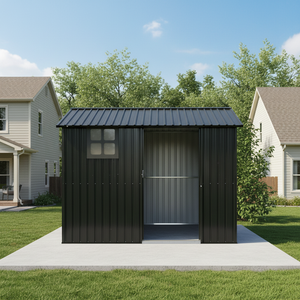 8x6FT Galvanized Steel Outdoor Storage Shed with Sliding Door