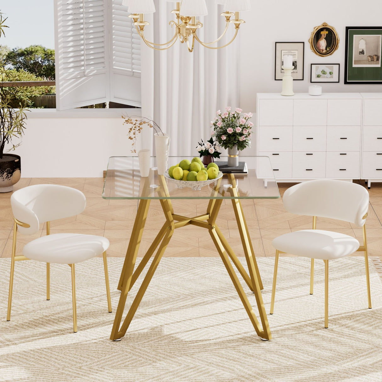 Modern Glass Dining Table With Metal Legs