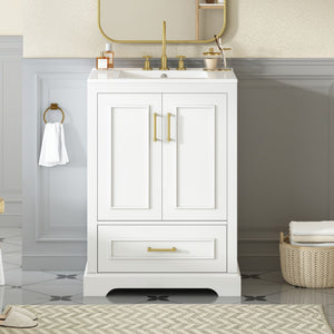 Bathroom Vanity With Sink, 1 Divided Drawer And 2 Soft Close Doors With Double Shelf