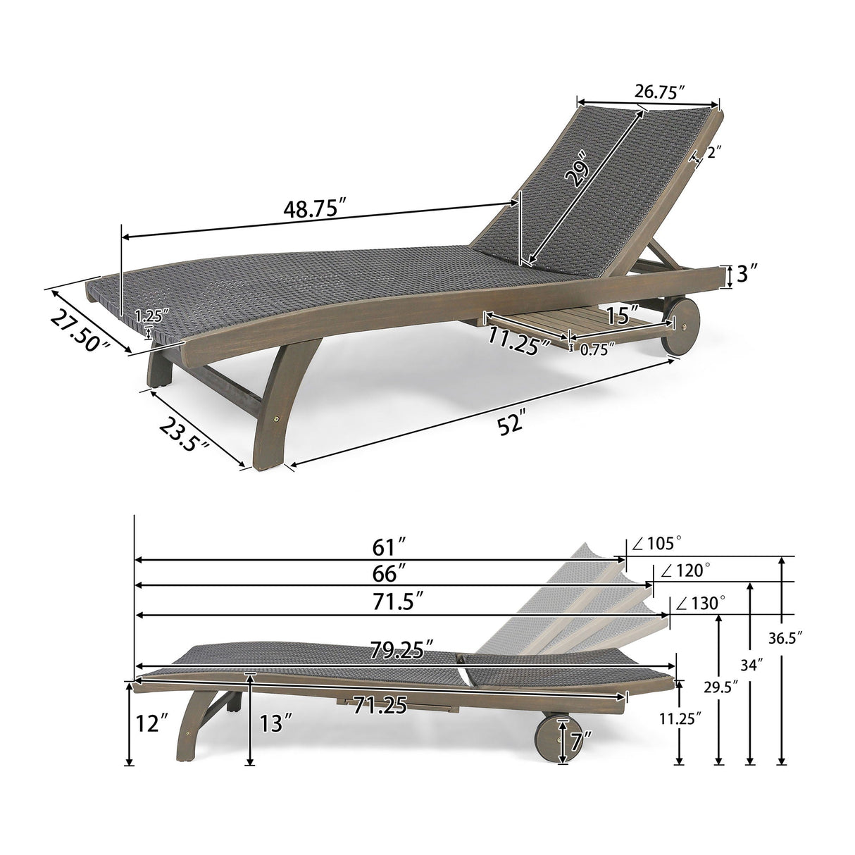 Outdoor Chaise Lounge With Pull Out Tray And Wicker Seat - Gray - Best Buy Furniture