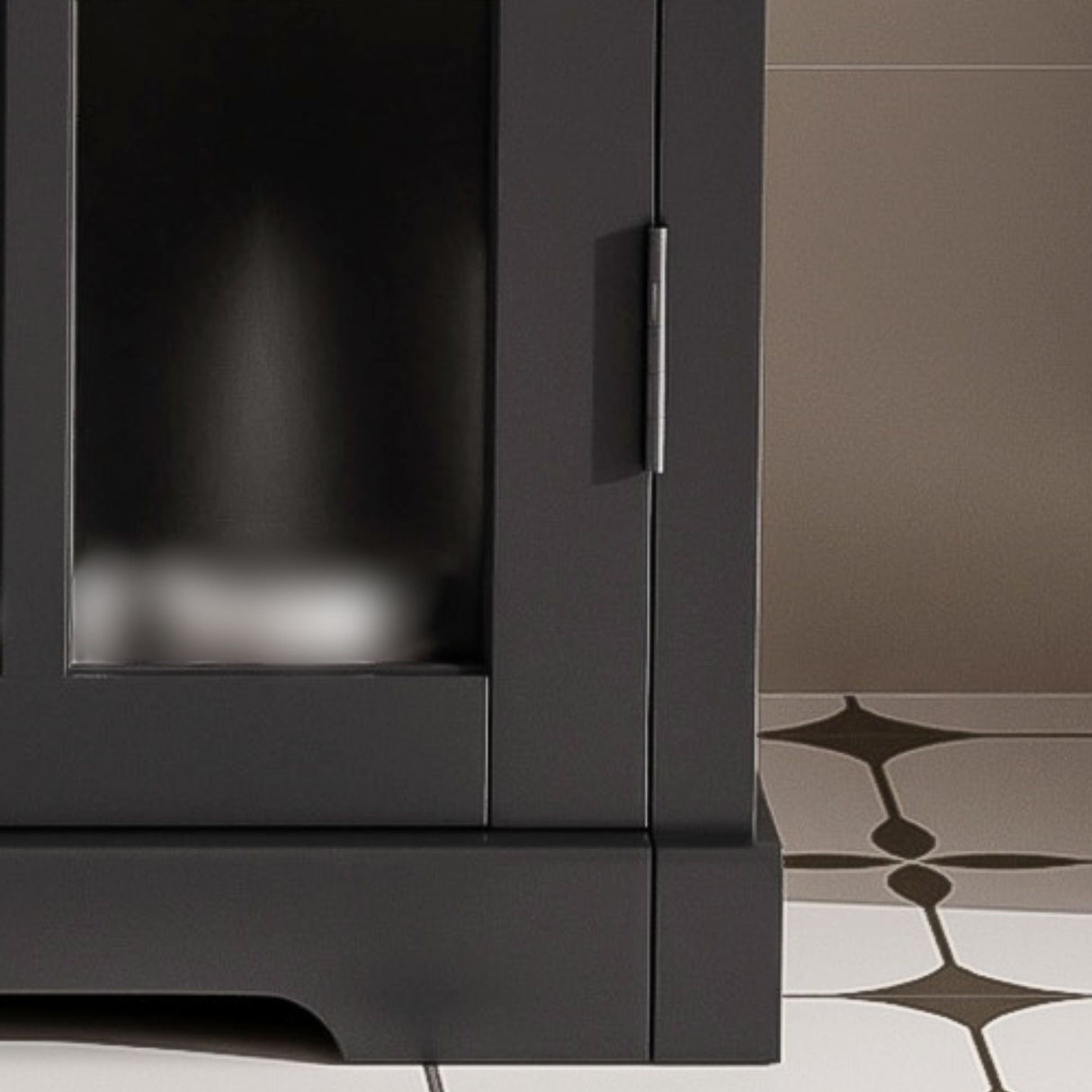 Modern Bathroom Vanity With Ceramic Sink, Tempered Blurred Glass Doors