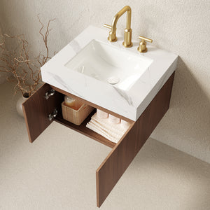 MURI 24" Bathroom Vanity & Sink, Floating Plywood Storage Cabinet with 2 Doors, Carrara