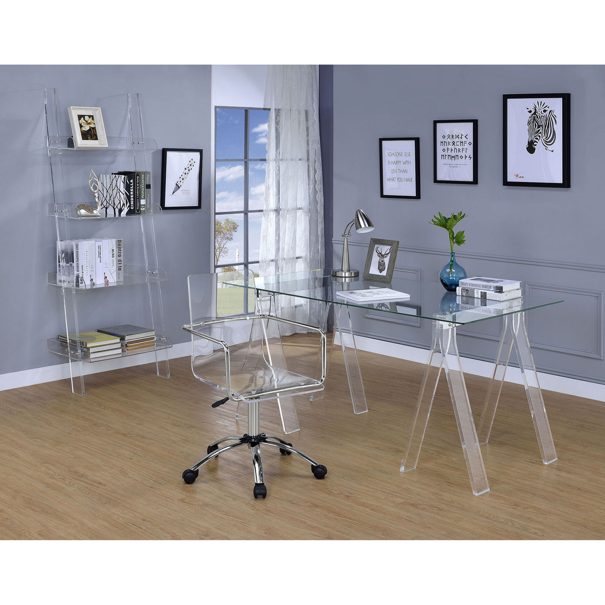 Cimarron - Ladder Bookcase With 4 Shelves - Clear