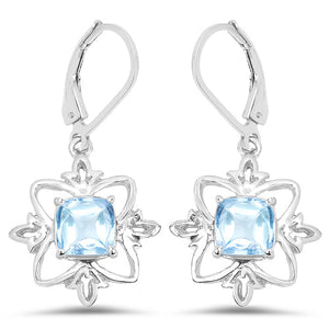 5.30 Carat Genuine Swiss Blue Topaz .925 Sterling Silver Earrings