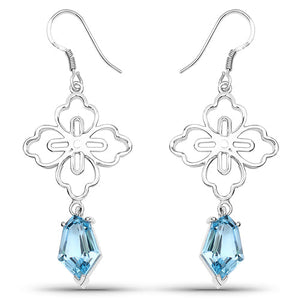 12.14 Carat Genuine Swiss Blue Topaz .925 Sterling Silver Earrings