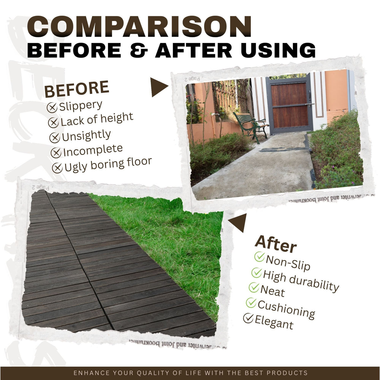 Acacia Hardwood Interlocking Deck Tiles, Striped Pattern