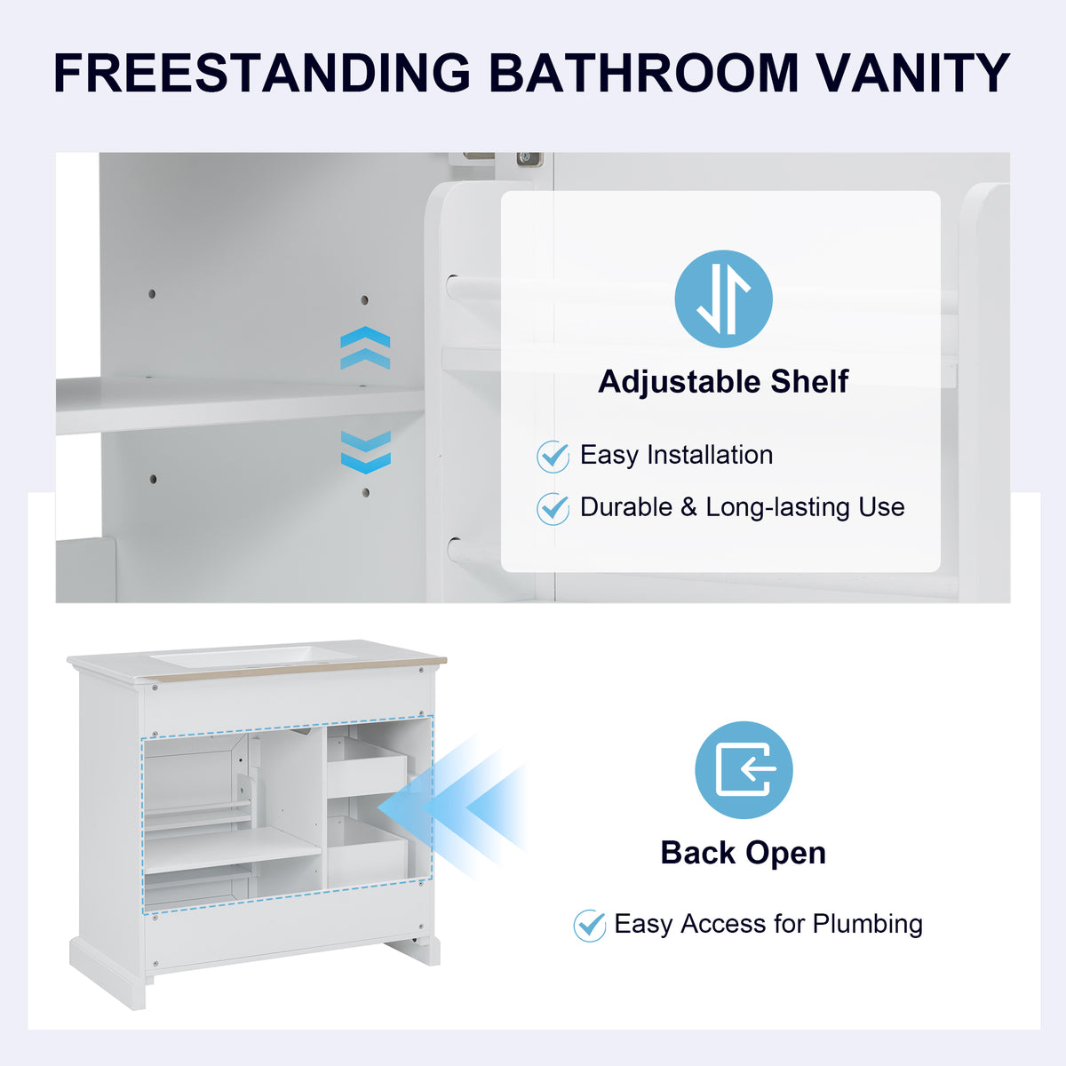 36-Inch Bathroom Vanity with Ceramic Sink Top