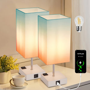 Touch Table Lamp with USB & Outlet – Modern Fabric Shade Bedside Light for Bedroom