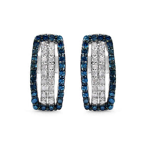 0.51 Carat Genuine Blue Diamond & White Diamond .925 Sterling Silver Earrings