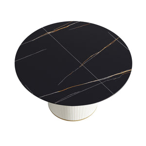 Modern Artificial Stone Round Plywood Base Dining Table, Can Accommodate 6 People, (Not Including Chairs) - Black / Beige