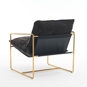 Upholstered Hanging Armchair With Arm Pocketsmetal Frame (Set of 2), Plated Craftsmanship, Crushed Foam Cushions And Skin-Friendly Woven Fabric For Living Room And Bedroom