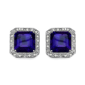 9.40 Carat Genuine Amethyst and White Diamond .925 Sterling Silver Earrings
