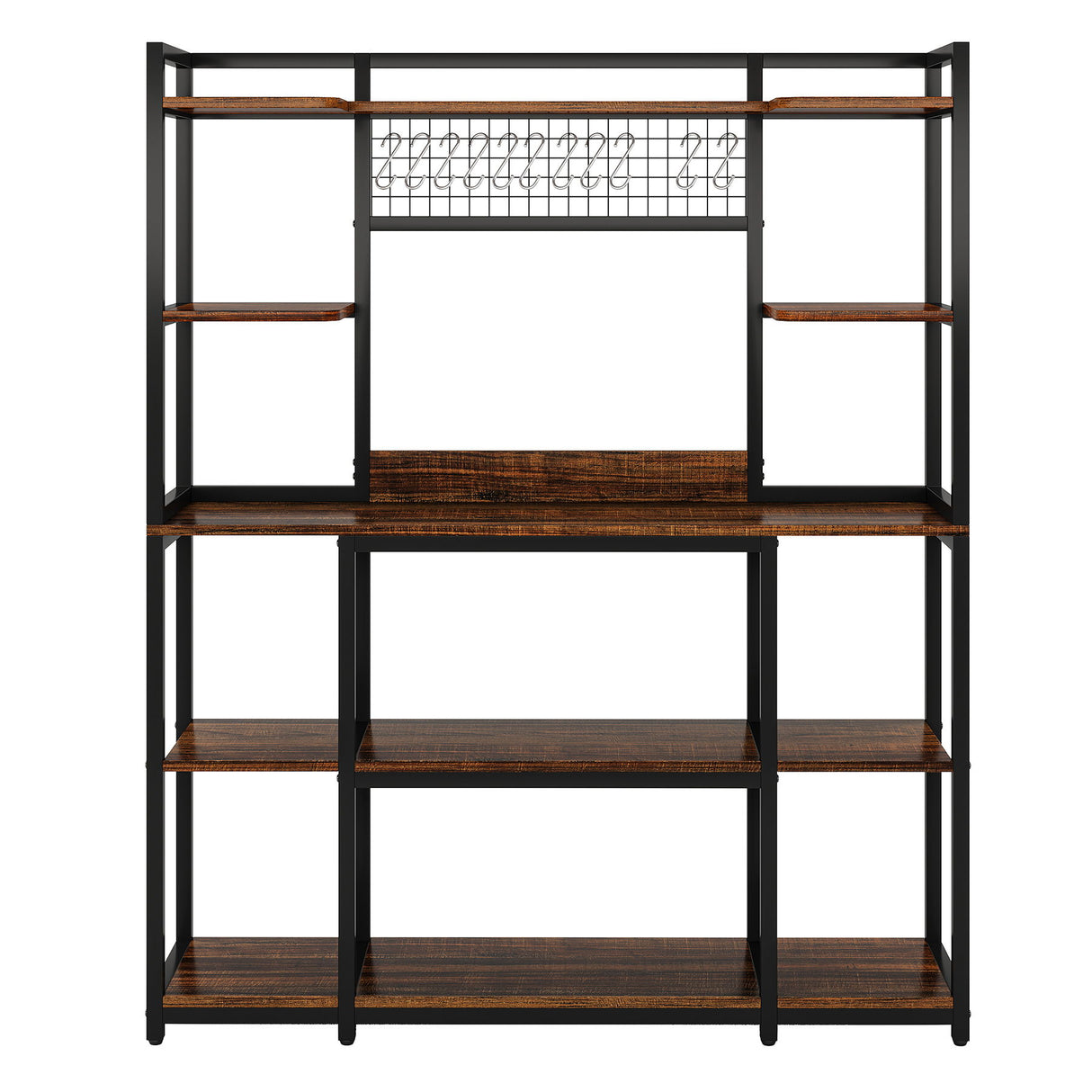 Baker's Rack With Hutch, 5 Tier Kitchen Storage Shelf, Freestanding Utility Pantry Organizer With Hooks And Microwave Stand - Black