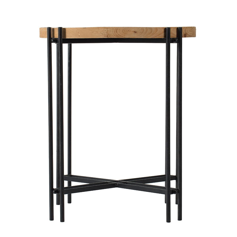 Round Side Table With Wood Top - Black Brown