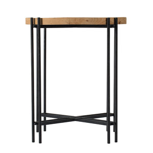 Round Side Table With Wood Top - Black Brown