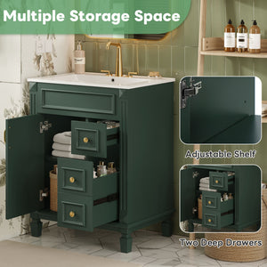 Bathroom Vanity With Sink, Compact Cabinet & 2 Drawers And Adjustable Shelf