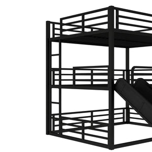 Queen Over Queen Over Queen Bunk Bed with Slide