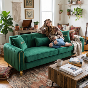 Contemporary Upholstered Sofa Couch - 87.4 Inches