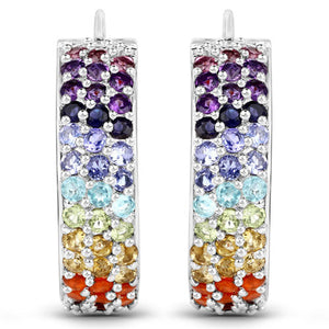 8.79 Carat Genuine Multi Stones .925 Sterling Silver Earrings