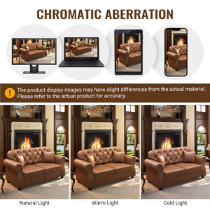 41.3" Upholstered Faux Leather Sofa with Nailhead Trim