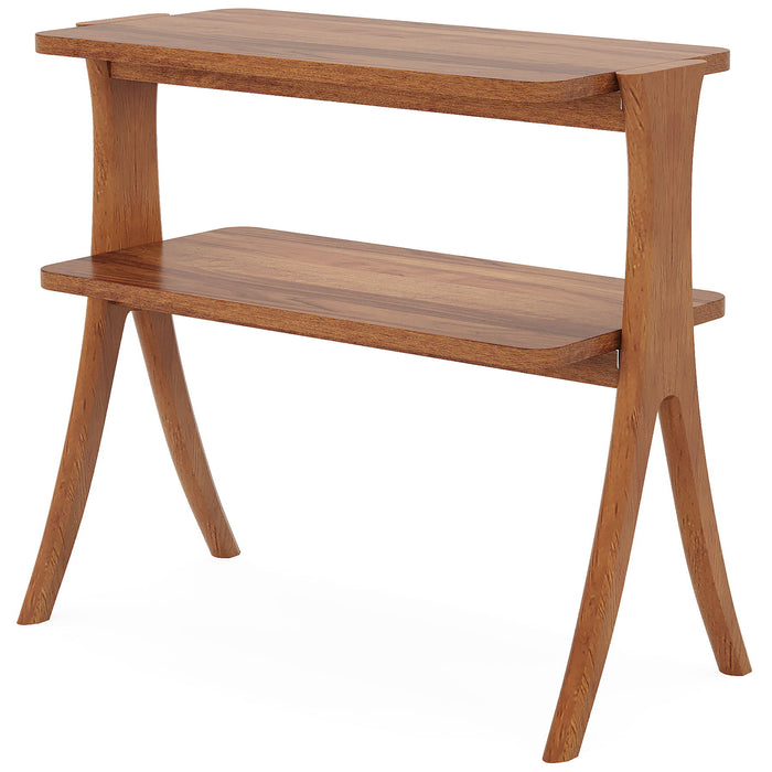 Narrow 2 Tier Side Slim Accent Table with Storage Shelf - Walnut