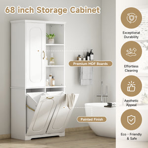 Freestanding Tall Storage Cabinet with 2 Tilt-Out Hampers