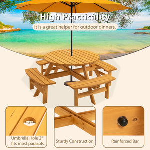 8 Person Wooden Picnic Table with Built-in Benches