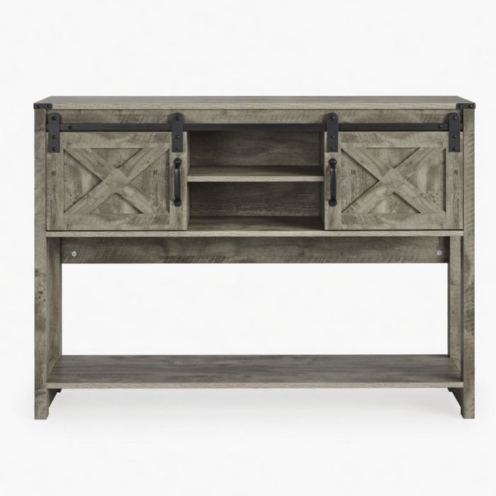 Farmhouse Entryway Table with Sliding Barn Door - Gray, Dark Gray, White, Black