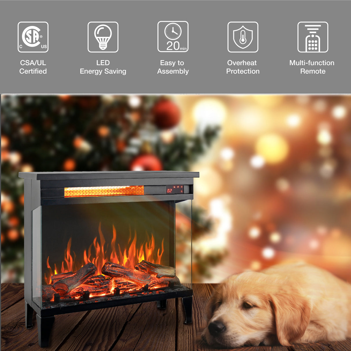 24 Inch Three-Sided Glass Electric Fireplace