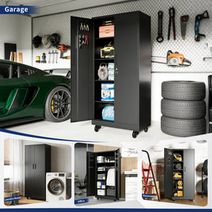 Rolling Metal Storage Locker Cabinet with Lockable Doors