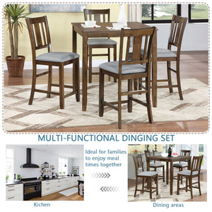 5 Pieces Dining Table Set, Counter Height Kitchen Table Set With Square Table And 4 Upholstered Chairs