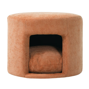 Orange Pet Friendly Ottoman with Removable Pet Cushion and Hidden Pet Nook